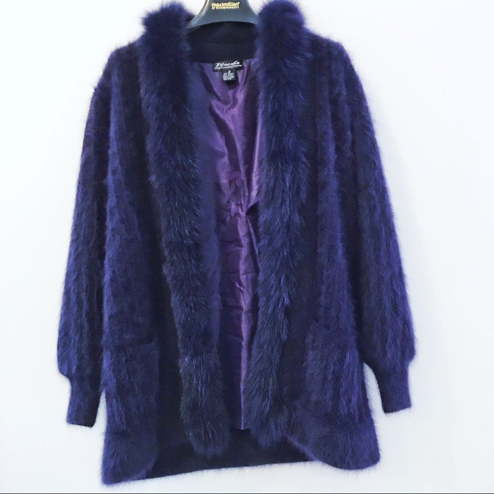 PURPLE!! Vintage Venesha Angora fluffy ‘fur’ coat